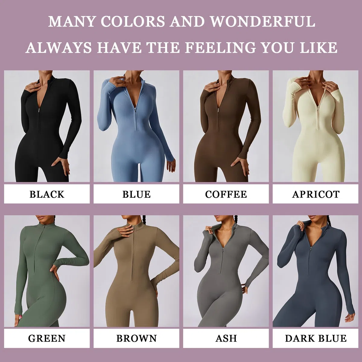 Tuta Intera Donna Sportiva Maniche Lunghe Jumpsuit Aderente Sexy Cerniera Completo per Yoga Palestra Abbigliamento Zip Costine Tutina Sportivo