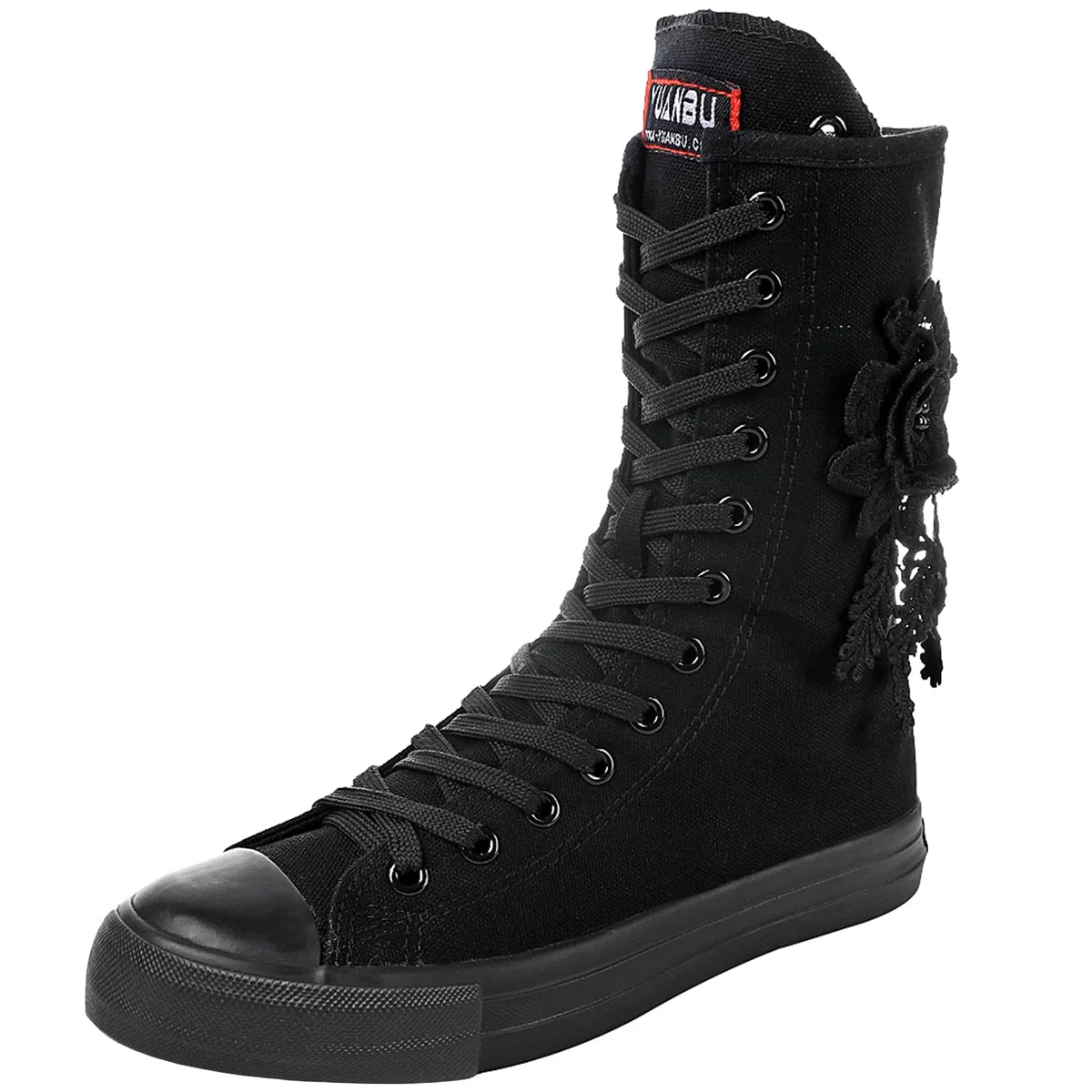 rismart Donna Tela Stivali Metà Polpaccio Floreale High Tops Stringate Scarpe