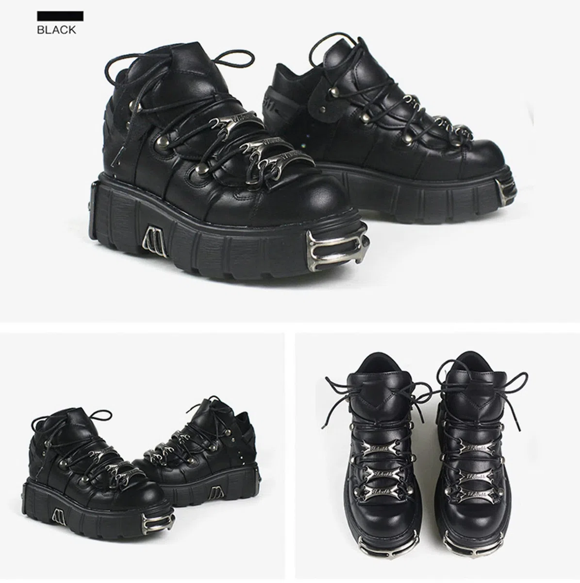 DONLIS Stivali con Tacco Alto da Donna, Scarpe in Pelle Stile Rock Heavy Metal, Stivali con Plateau gotici, Stivaletti Stringati con Tacco Grosso Punk