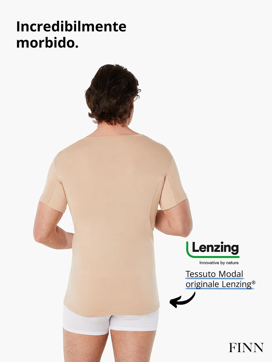 FINN Maglia Intima Anti-Sudore Uomo con Collo Rotondo e Assorbenti Ascellari Contro Sudorazione Eccessiva - Protezione Garantita Contro Le Macchie di Sudore e i Cattivi odori