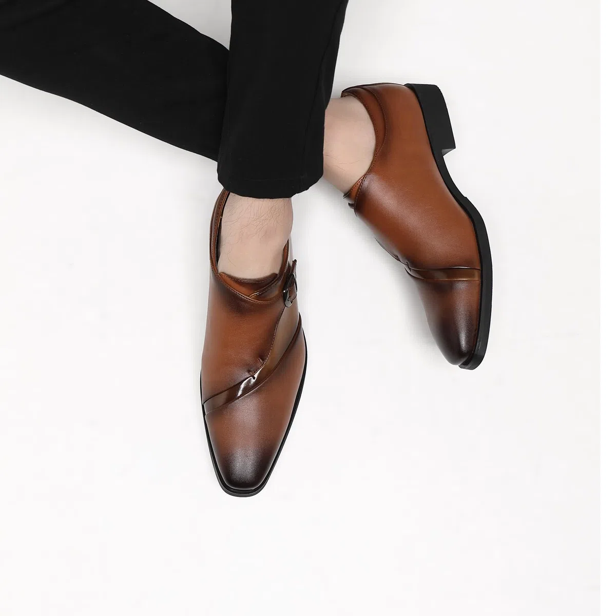 SANNAX Scarpe da Uomo Monk Stile Classico - Scarpe Casual Formali da Lavoro per Sposi