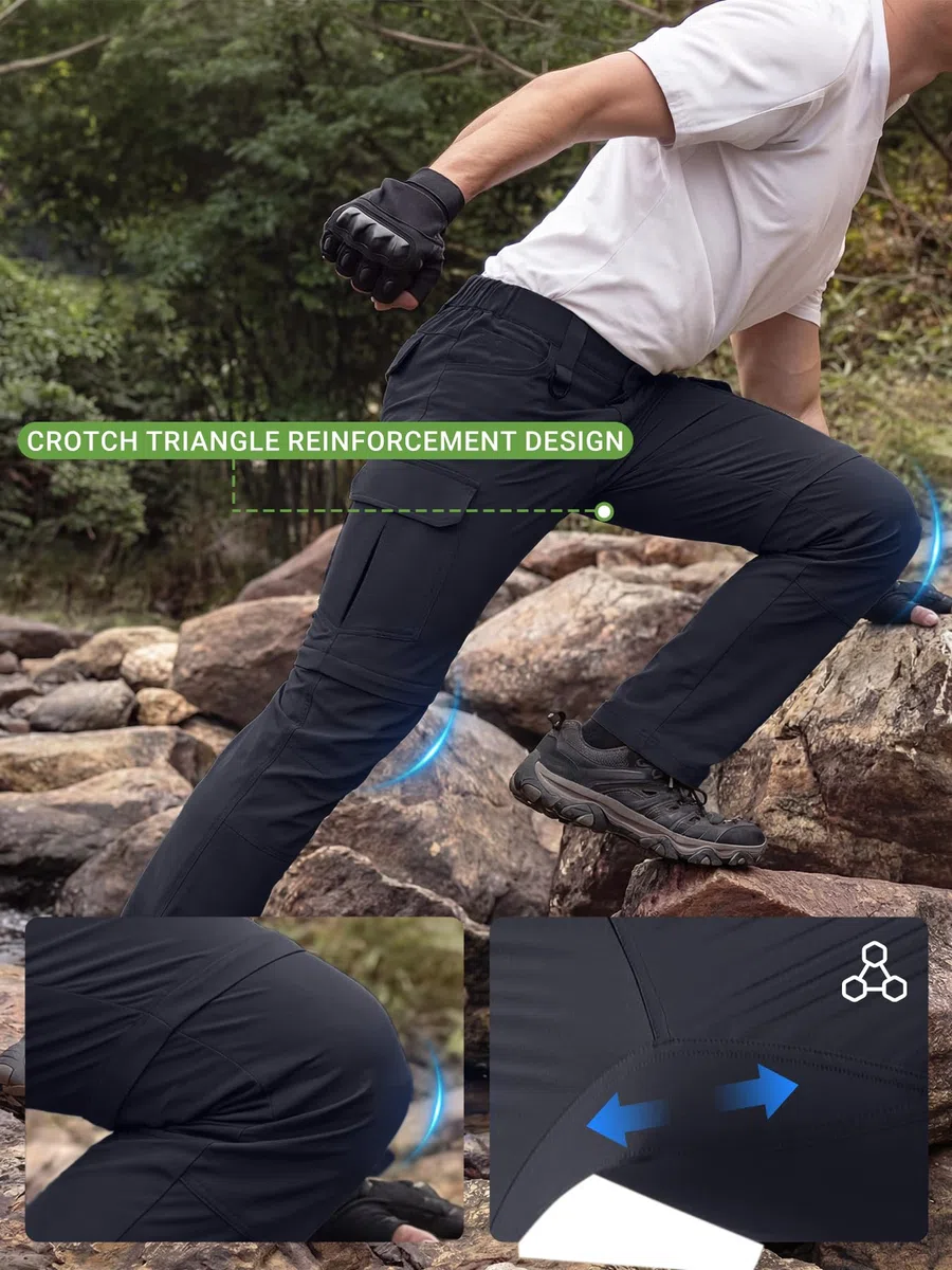 Pantaloni da trekking convertibili da uomo, impermeabili, ad asciugatura rapida, con cerniera, leggeri, tattici, multitasche, per attività all'aperto, pesca, safari