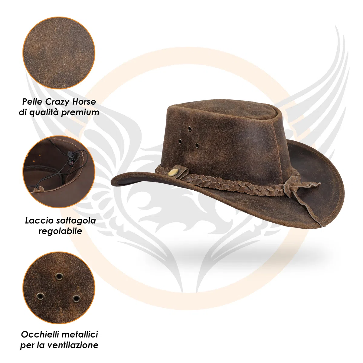 Leatherick Cowboy Australiano Unisex Stile Occidentale Due Toni Nero Marrone Outback Vera Pelle Australiana Bush Cappello