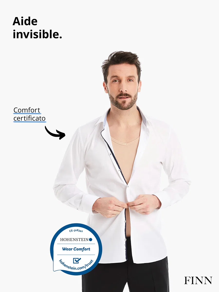 FINN Maglia Intima Anti-Sudore Uomo con Scollo a V e Assorbenti Ascellari Contro Sudorazione Eccessiva - Canottiera con Protezione Garantita Contro Macchie di Sudore e Cattivo Odore