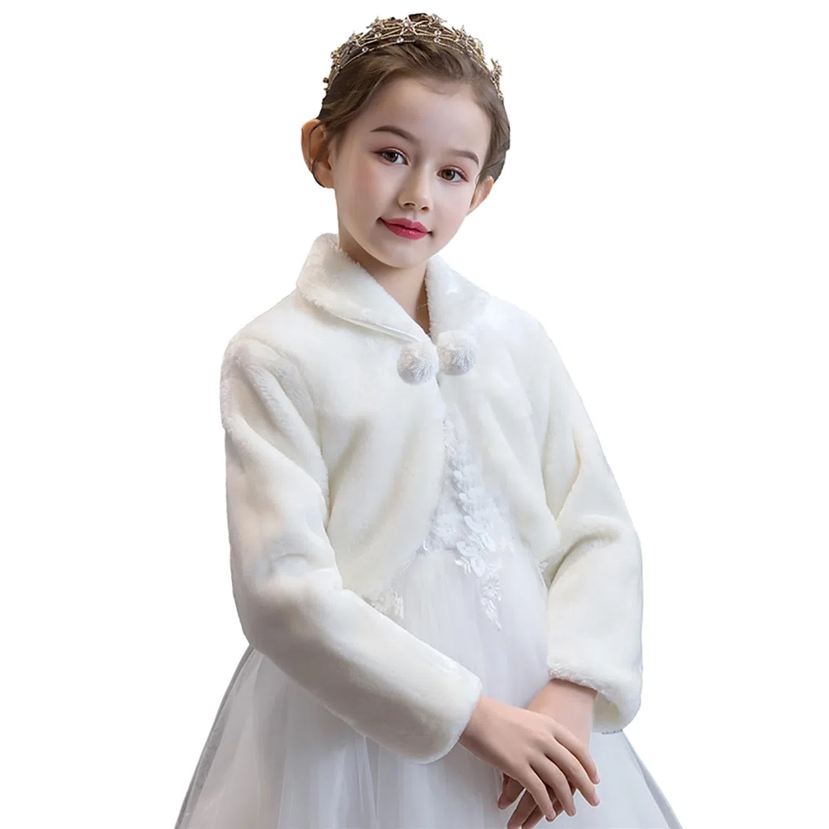 Cardigan Bambine Ragazze in Pelliccia Sintetica a Maniche Lunghe in Fiore Ragazze Bolero Coprispalle Giacche con Manica Lunga per Matrimonio