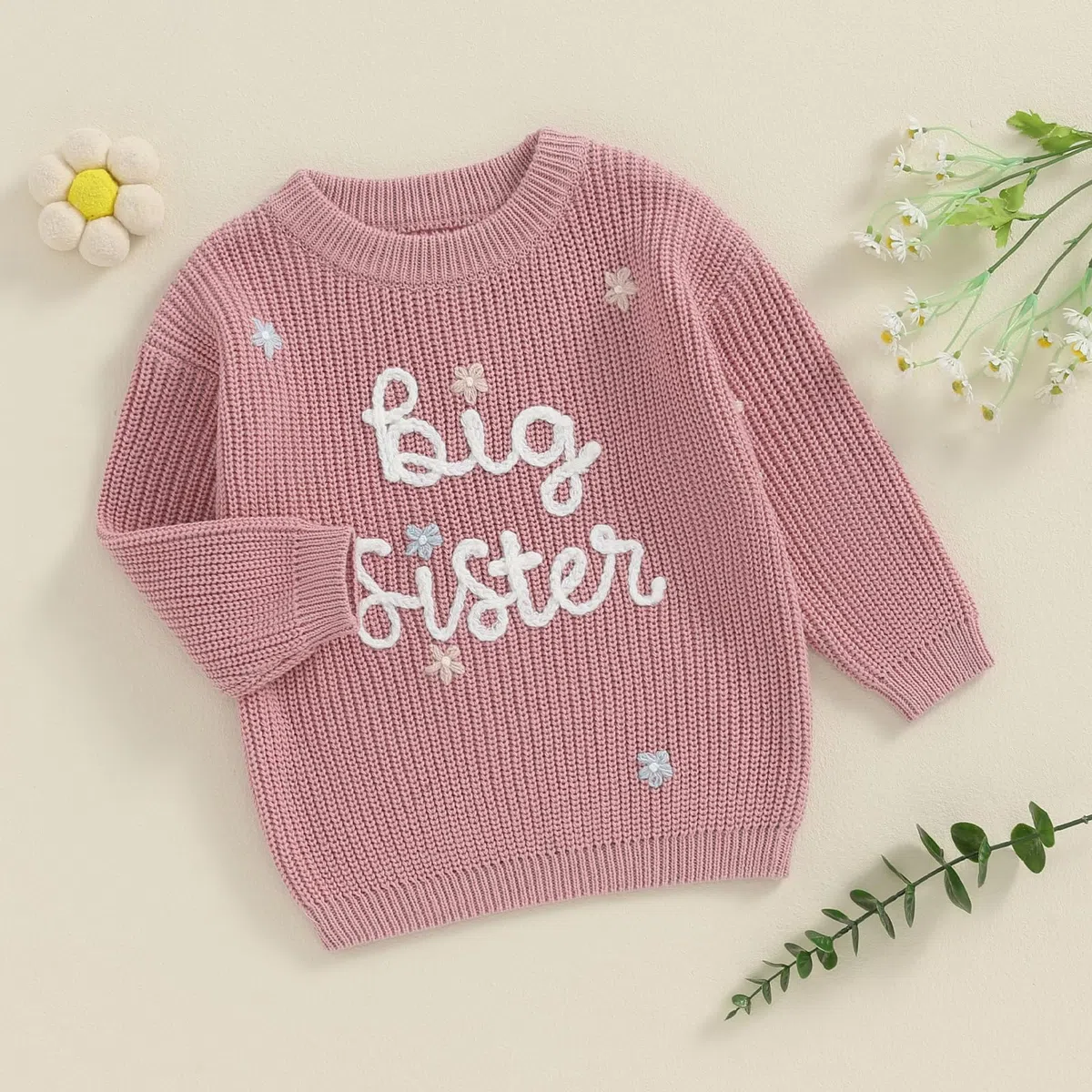 Yassiglia Big Sister Little Sister Abbigliamento per bambine con ricamo, maglione per bambini, a maglia, per l'inverno, caldo, per la sorella