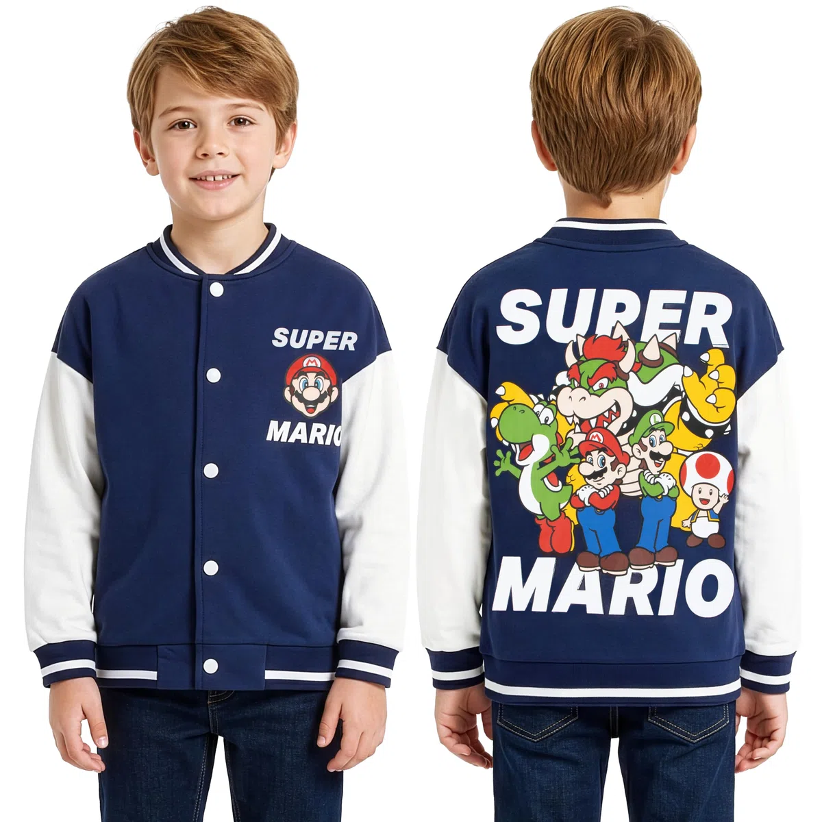 Super Mario Giacca bomber Mario, Luigi, Bowser e Yoshi, giacca per ragazzi, giacche Varsity, età da 5 a 13 anni
