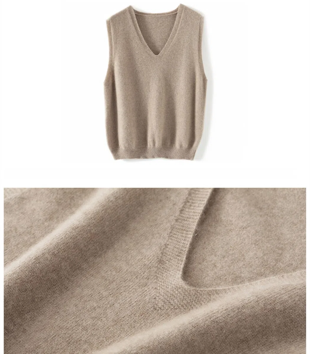 Maglione da donna con scollo a V, in 100% lana merino, leggero, senza maniche, gilet di base, top corti