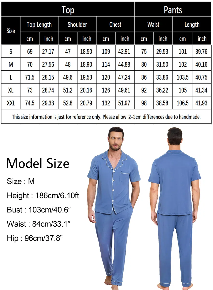 Lovasy Pigiama Uomo Cotone Set Lungo Pigiama Camicia con Bottoni sul Bavero Comodo Pantaloni Lunghi Traspiranti Pigiama da Casa Casual in Due Pezzi S-XXL