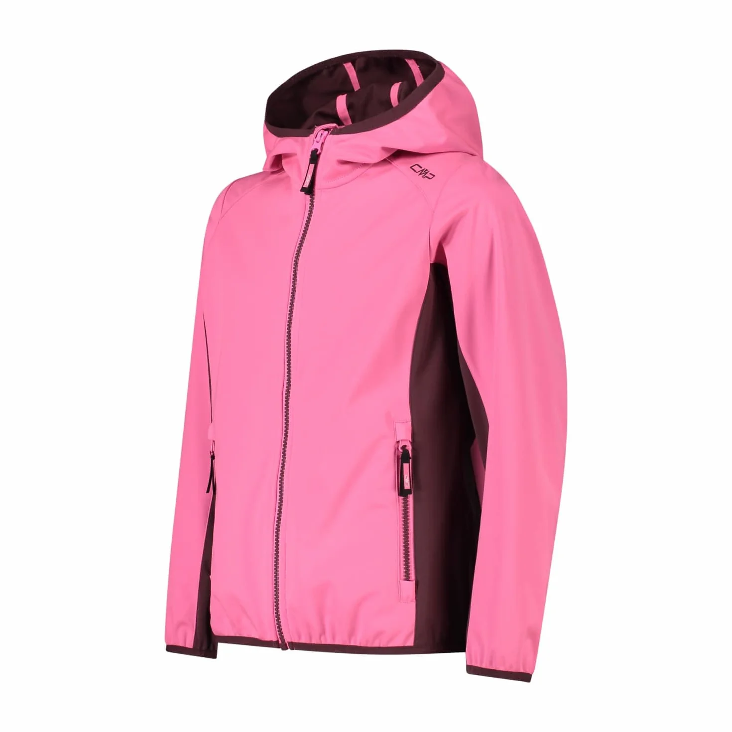 CMP - Giacca in light softshell da bambini con cappuccio fisso, Pink Fluo-Plum, 140