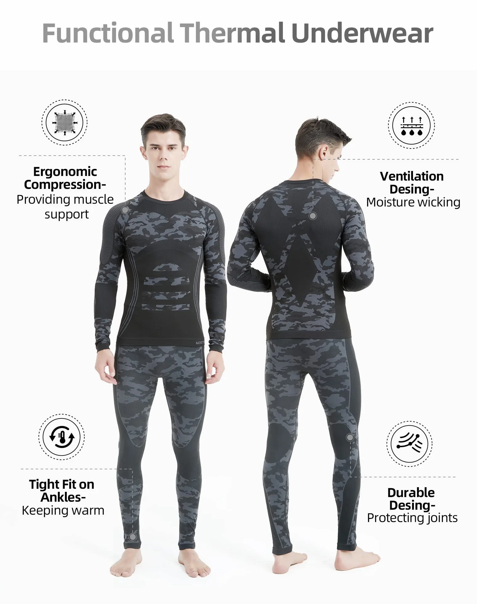 NOOYME Intimo Termico Uomo Biancheria Intima Termica Uomo Traspirante Asciugatura Rapida per Sci Ciclismo Corsa Allenamento