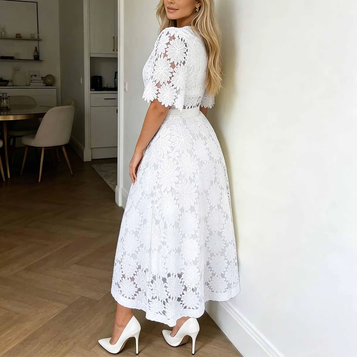 Set Da Donna 2 Pezzi Chic Ed Elegante Estate Top Pizzo Manica Corta Bohemia E Gonna Lunga Curvy Moda da Casa Completo Elegante Da Sposa Principessa Leggeri Traspiranti per Viaggio Matrimoni