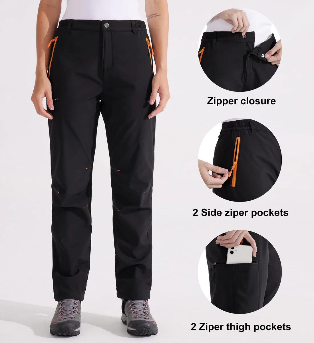 Libin Pantaloni Trekking Donna Invernali Pantaloni Sci Softshell Termici Escursionismo Impermeabili Neve Lavoro Pantaloni da All'aperto Outdoor, Nero-Upgrade XL