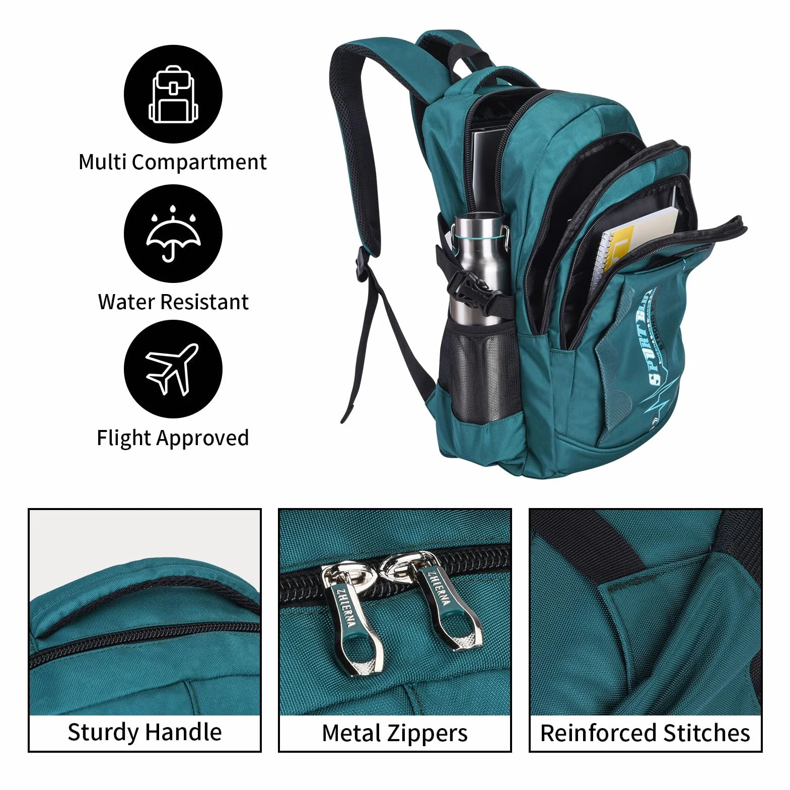 Zaini Scolastici per Studenti Bambini Borsa per Libri Zaino per Laptop Zaino Scolastico Zaino Casual da Giorno Zaino da Viaggio per Ragazzi Adolescenti, Verde scuro, 13 x 31 x 44.5 cm