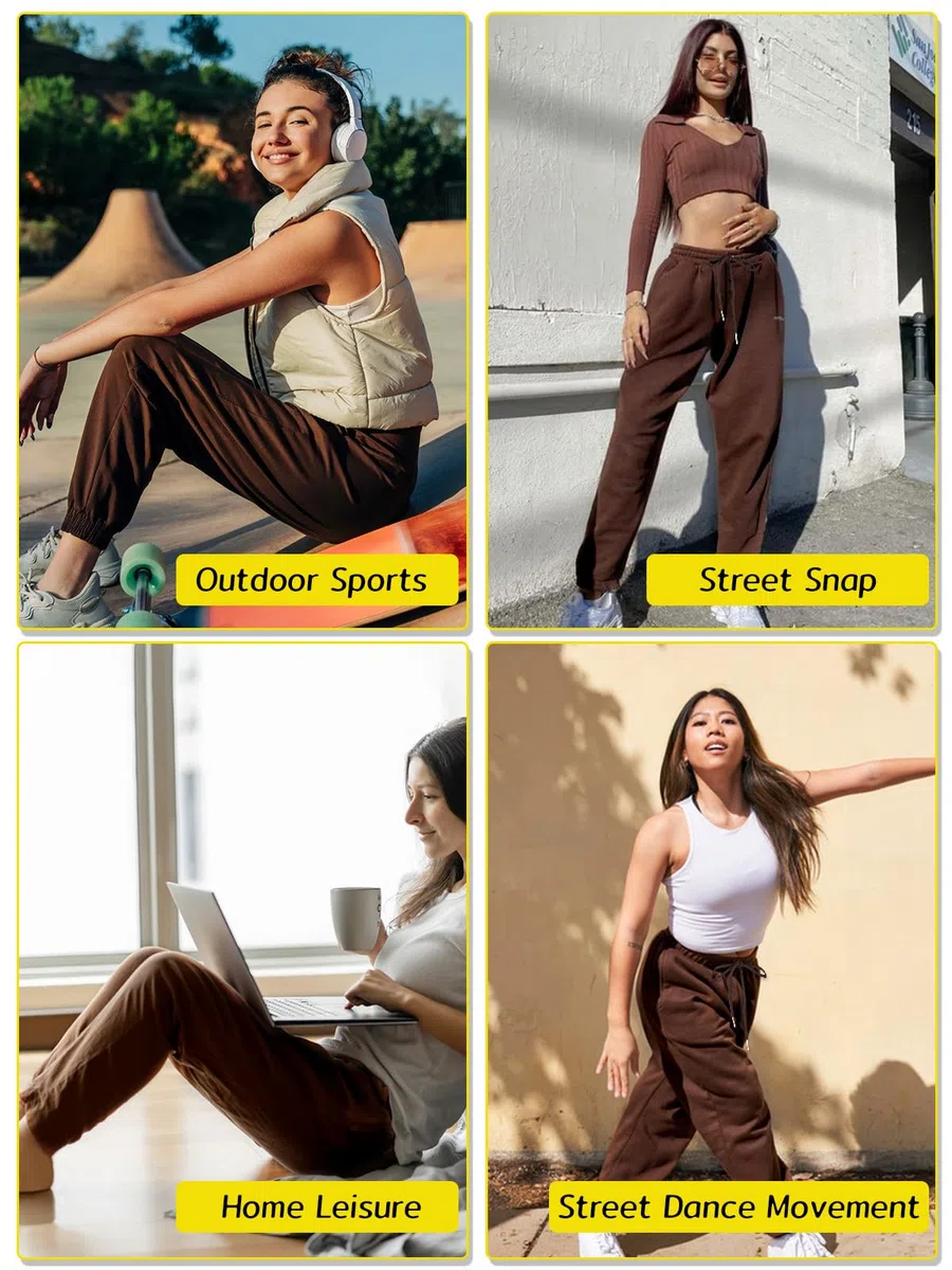 EBANKU Pantaloni Sportivi da Donna con Fondo Aderente con Tasche Tuta Tinta Unita Pantaloni Larghi in Vita Elastica per Hip Hop Casual, Palestra e Jogging