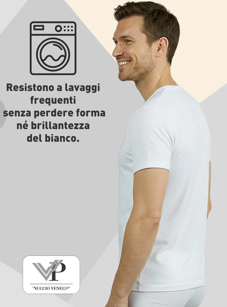 VP PINUCCIO VENEGONI Set 2 Maglietta Scollo a V Uomo in Cotone Filo di Scozia | Maglietta Intima Uomo Bianca Manica Corta | T Shirt Intimo da Uomo | Made in Italy