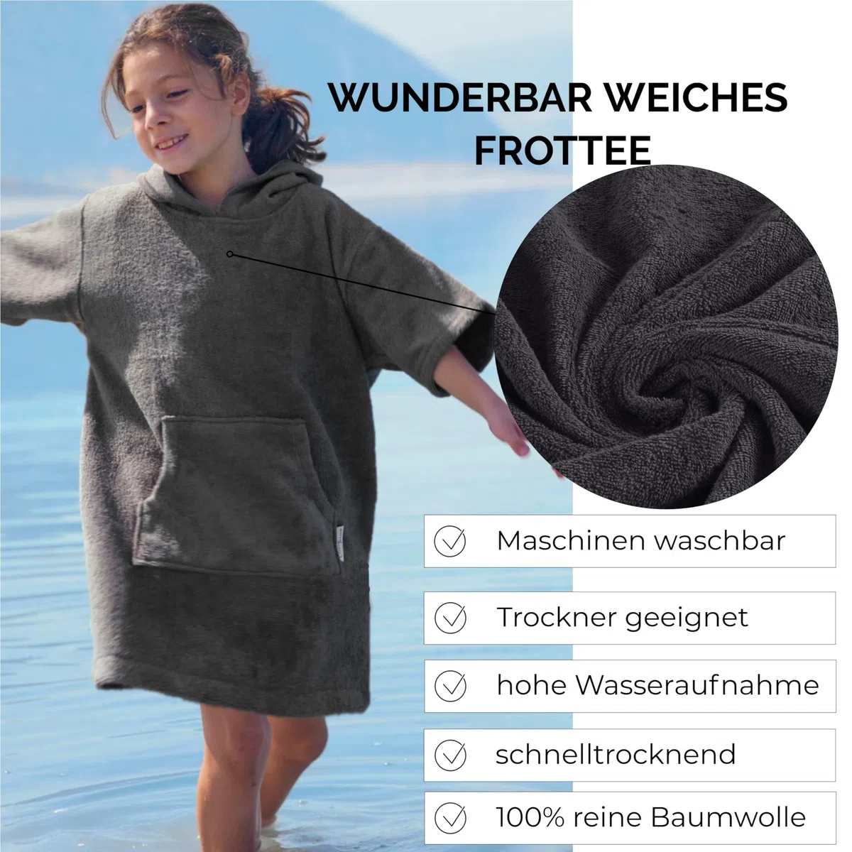 Poncho da bagno in spugna per bambini ragazzi – Ragazze Surf Poncho 100% cotone poncho asciugamano con cappuccio poncho da surf accappatoio