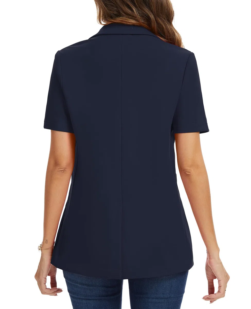 Blazer da donna a maniche corte, leggero, con risvolti a tacca e un bottone, giacche formali da lavoro casual da lavoro cappotto