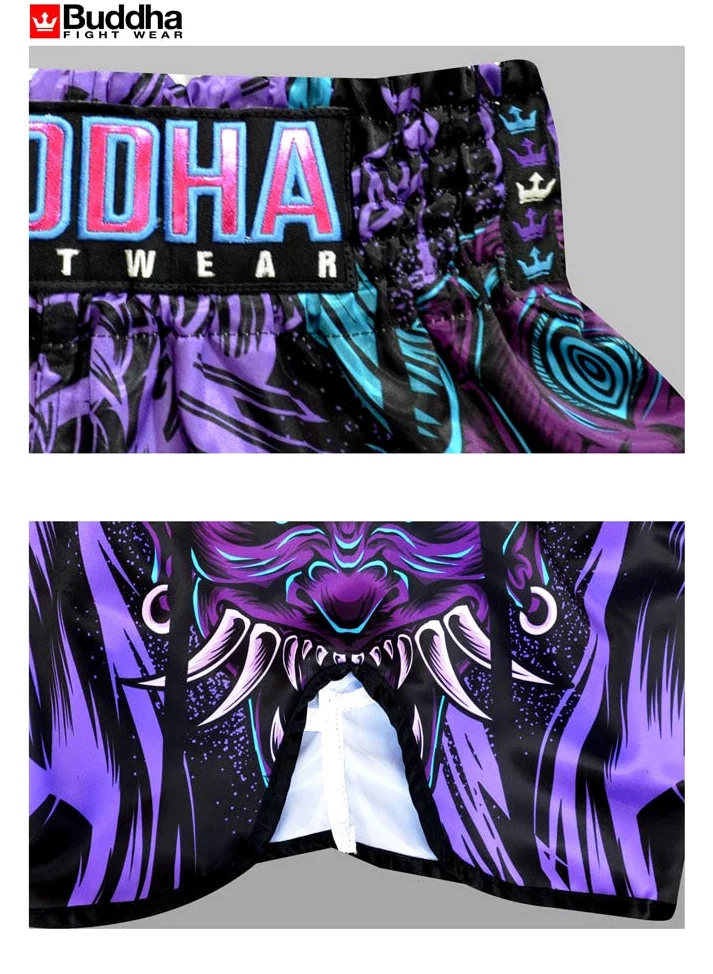 Buddha Fight Wear - Pantaloni Muay Thai e Kick Boxing Modello Geisha Europea - Tessuto Raso Premium - Nuovo Motivo Europeo - Grande Adattamento alla morfologia di Ogni combattente - Vari Disegni