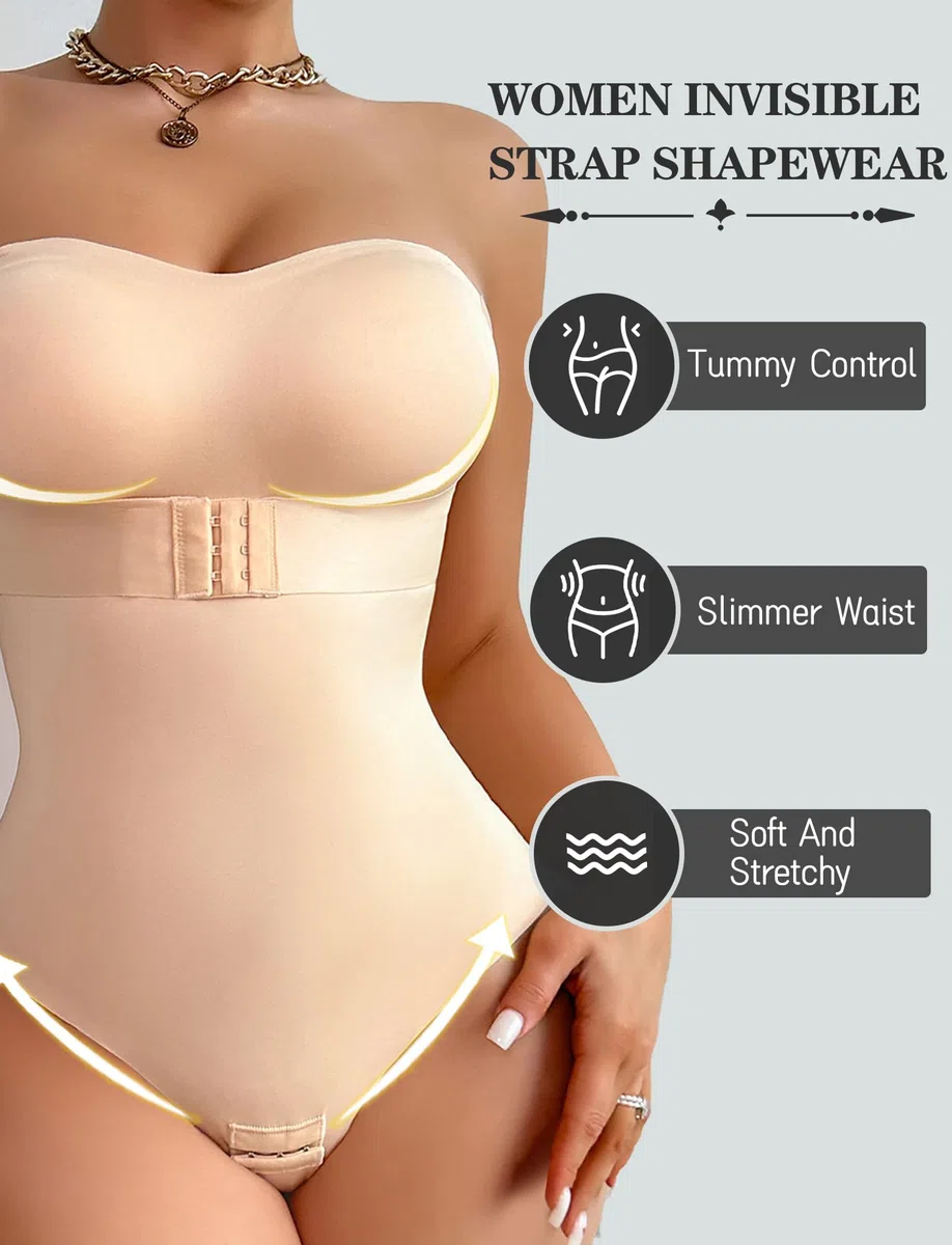 FEOYA Body Sculptant Donna Pancia piatta Body Gainant Donna Invisible Push Up Bodysuit Shapewear Bodysuit senza spalline con imbottitura rimovibile e spalline