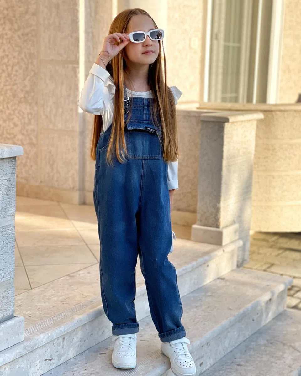 Rolanko Salopette di Jeans da Ragazze con Spalline Regolabili, Tuta di Denim Casual per Bambini