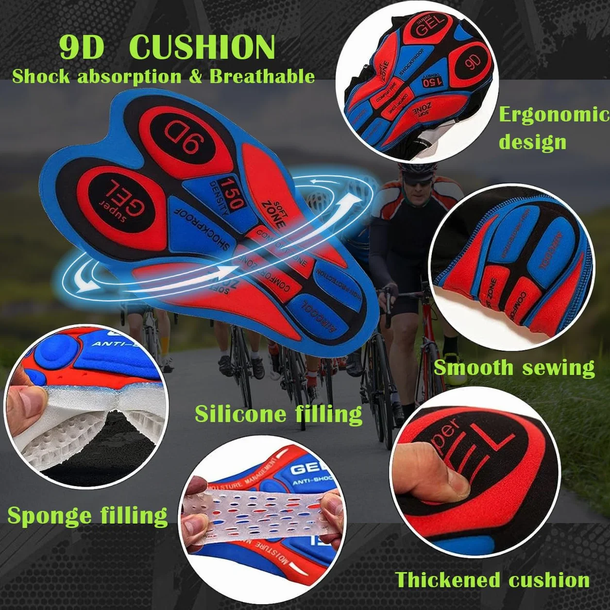 Abbigliamento Ciclismo Set Manica Corta Tuta Ciclismo Uomo Tuta da Bicicletta MTB Estiva +Pantaloncini Cuscino Gel 9D＋Guanti da Ciclismo, Occhiali da Ciclismo