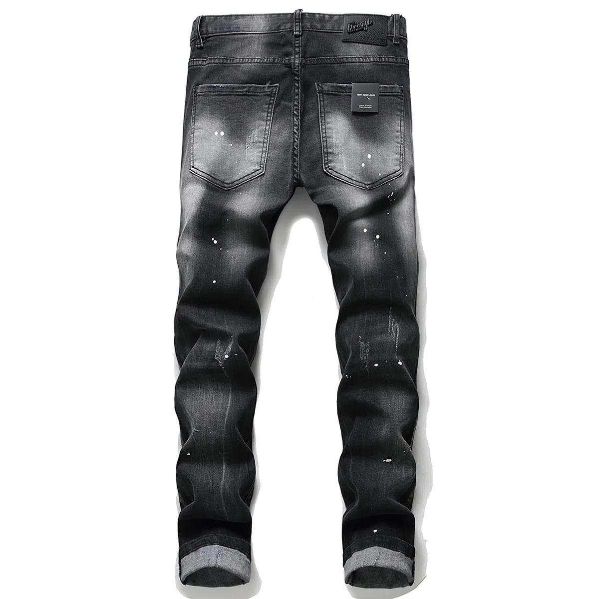 Jeans Uomo Slim Fit Strappati in Denim Stretch - Pantaloni Casual con Design a Spruzzo di Inchiostro, Stile Streetwear Y2K, Moda Versatile per Tutte Le Occasioni