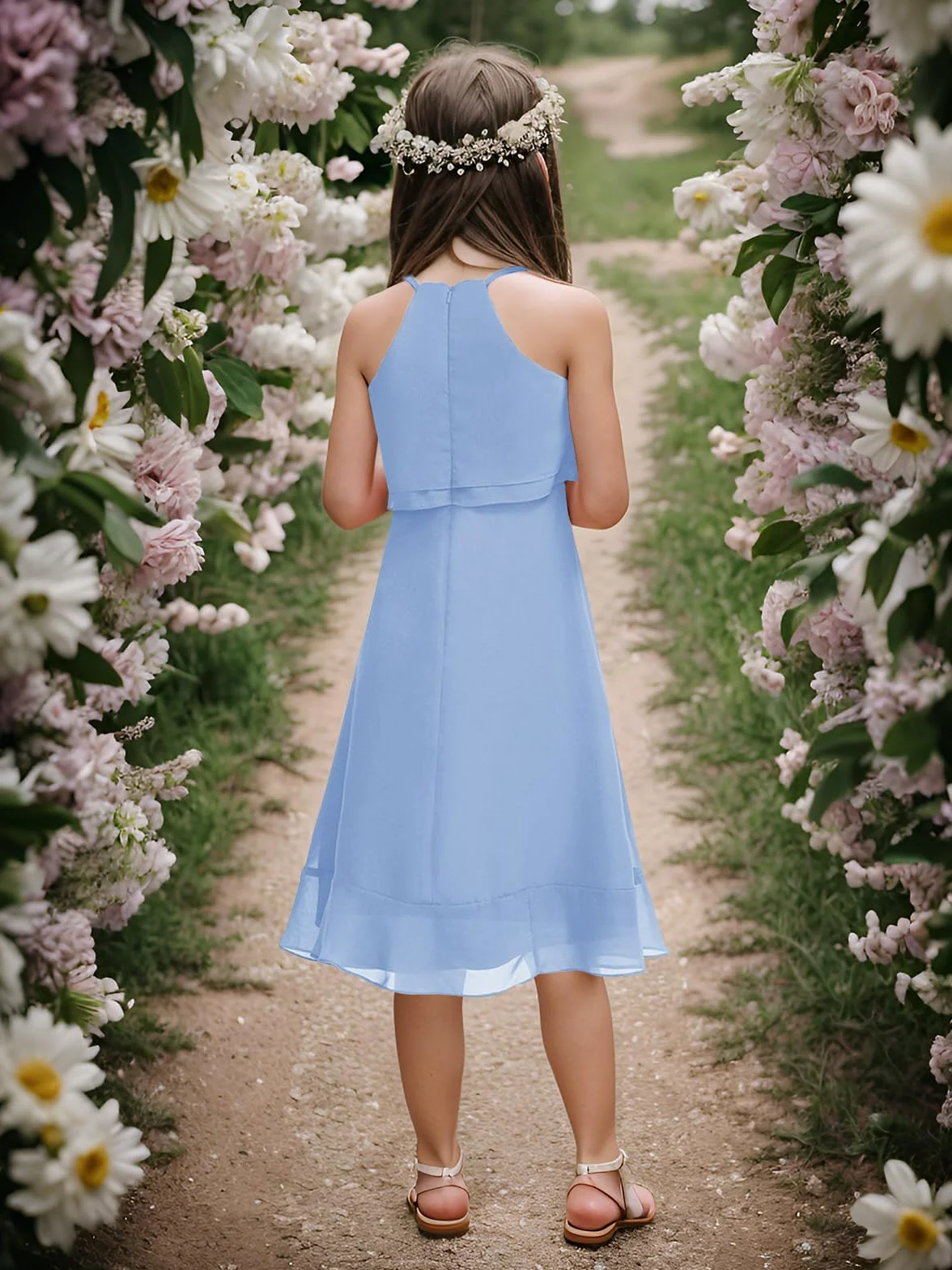 Haloumoning Vestito estivo da ragazza, senza maniche, da principessa, per feste, damigelle, ballo, matrimonio, damigella d'onore