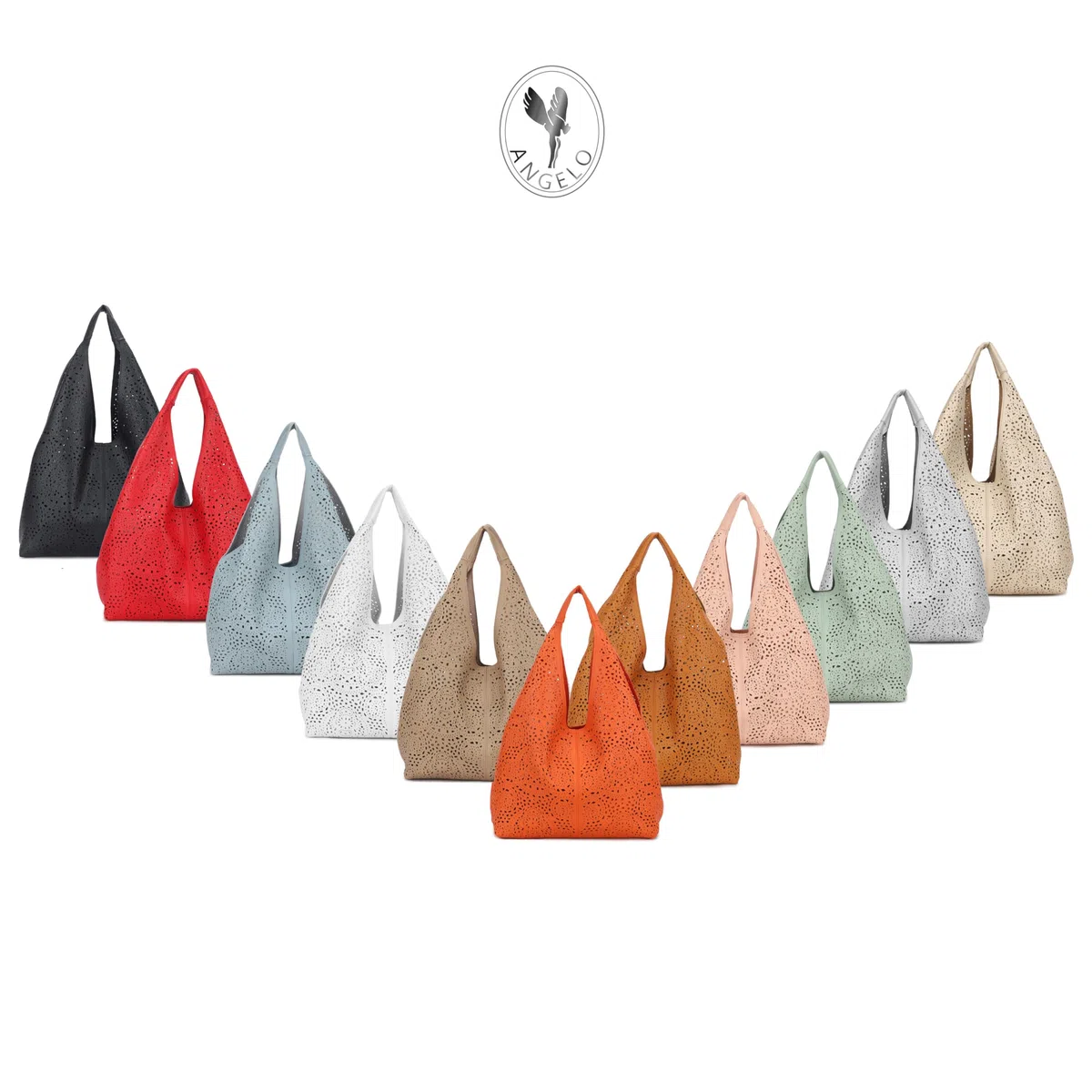 ANGELO Set di Borsa da Donna in Pelle PU, Hobo Bag a Spalla Traforata, Tote a Sacca con Pochette a Tracolla Regolabile, Elegante Capiente per Uso Quotidiano, Lavoro, Shopping, Università