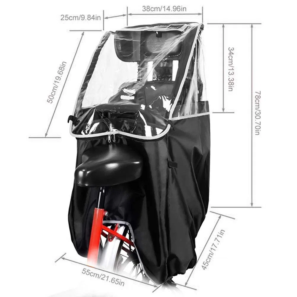 Copertura antipioggia per bicicletta Impermeabile per bicicletta per bambini Copertura antipioggia per bicicletta Protezione per la pioggia Sedili posteriori per bici Cappotto antipioggia(nero)