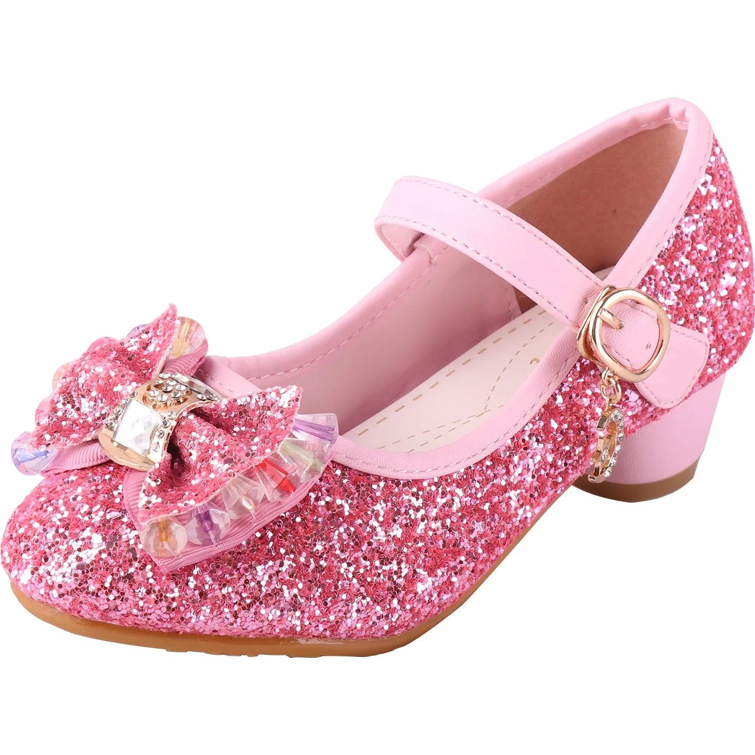 Principessa Scarpe Ragazza Ballerine Glitterate Scarpe con Tacco Bambina Scarpe per Cosplay Cerimonia Festa