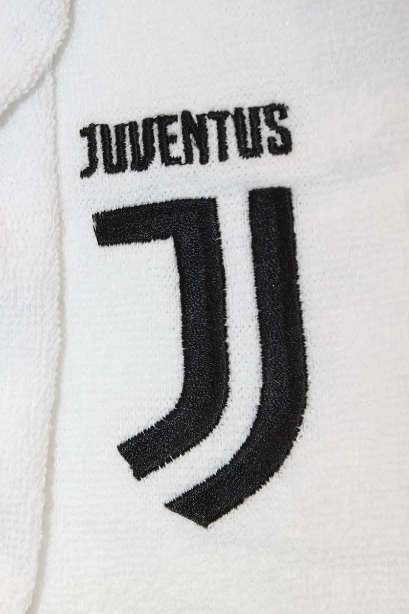 NUOVO LOGO ACCAPPATOIO CON CAPPUCCIO UFFICIALE FC JUVENTUS ANNI 6 8 10 12 14 BIANCO NERO 100% MICRO SPUGNA PURO COTONE BIMBO BAMBINO (ANNI 12 / 14)
