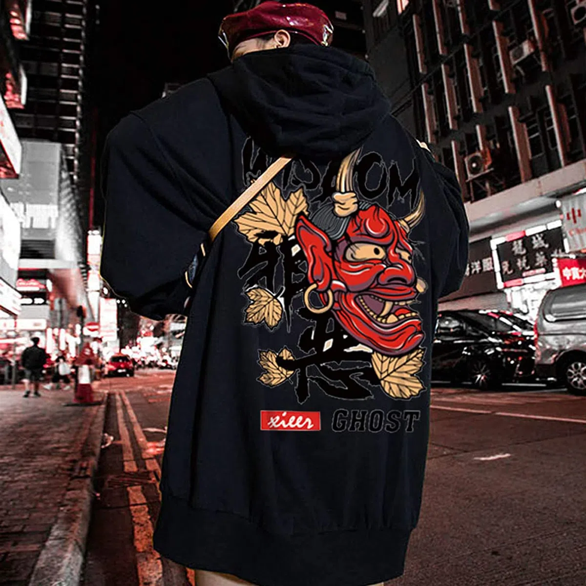 XYXIONGMAO Felpe con Cappuccio Grafica per Uomo con Cappuccio Giapponese Streetwear Oversize Nero Bianco Fantasma Hip-Hop Buono e Male