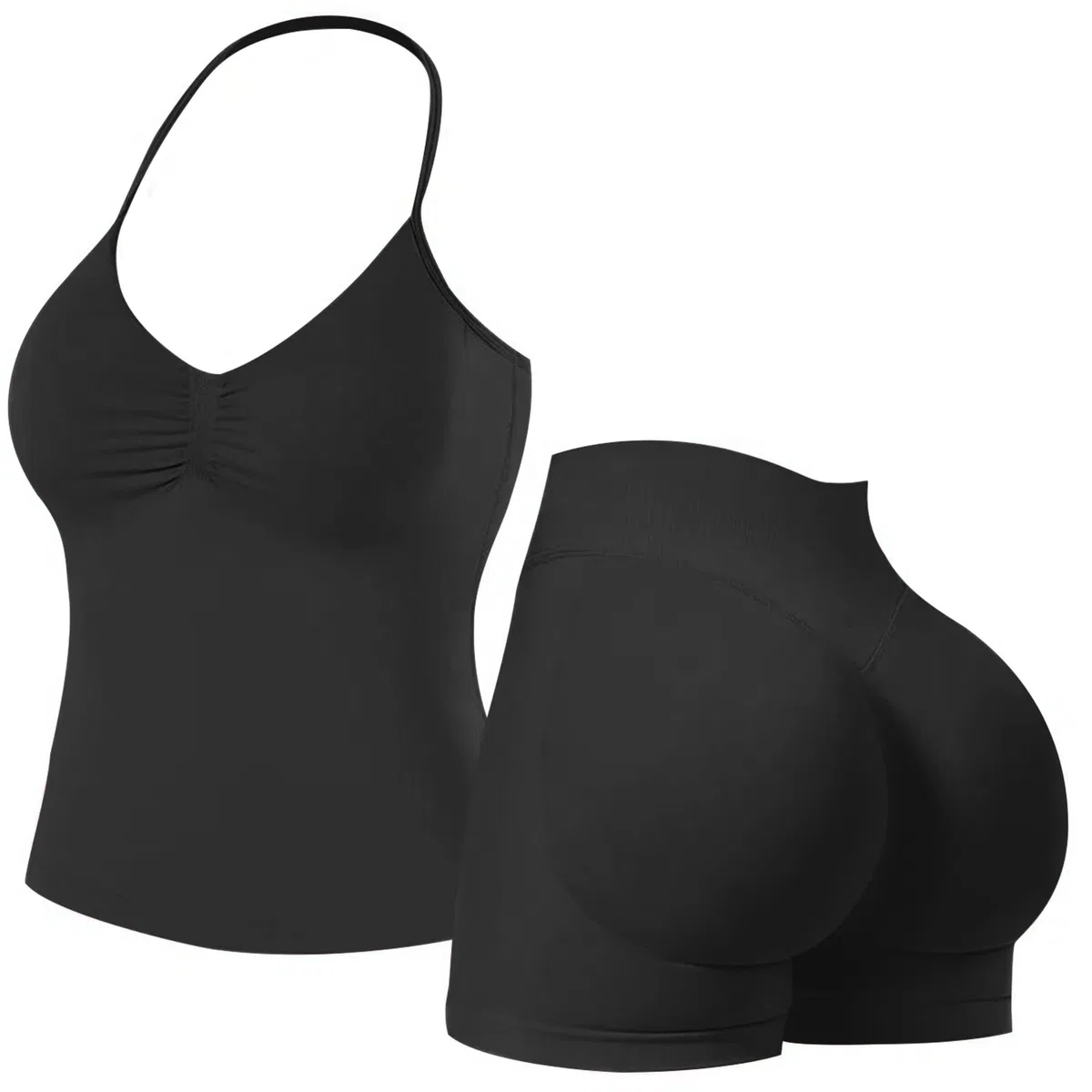 Set da palestra senza cuciture per le donne 2 pezzi Halter Crop Top reggiseni sportivi nascosti pantaloncini scrunch abiti da yoga tuta Activewear