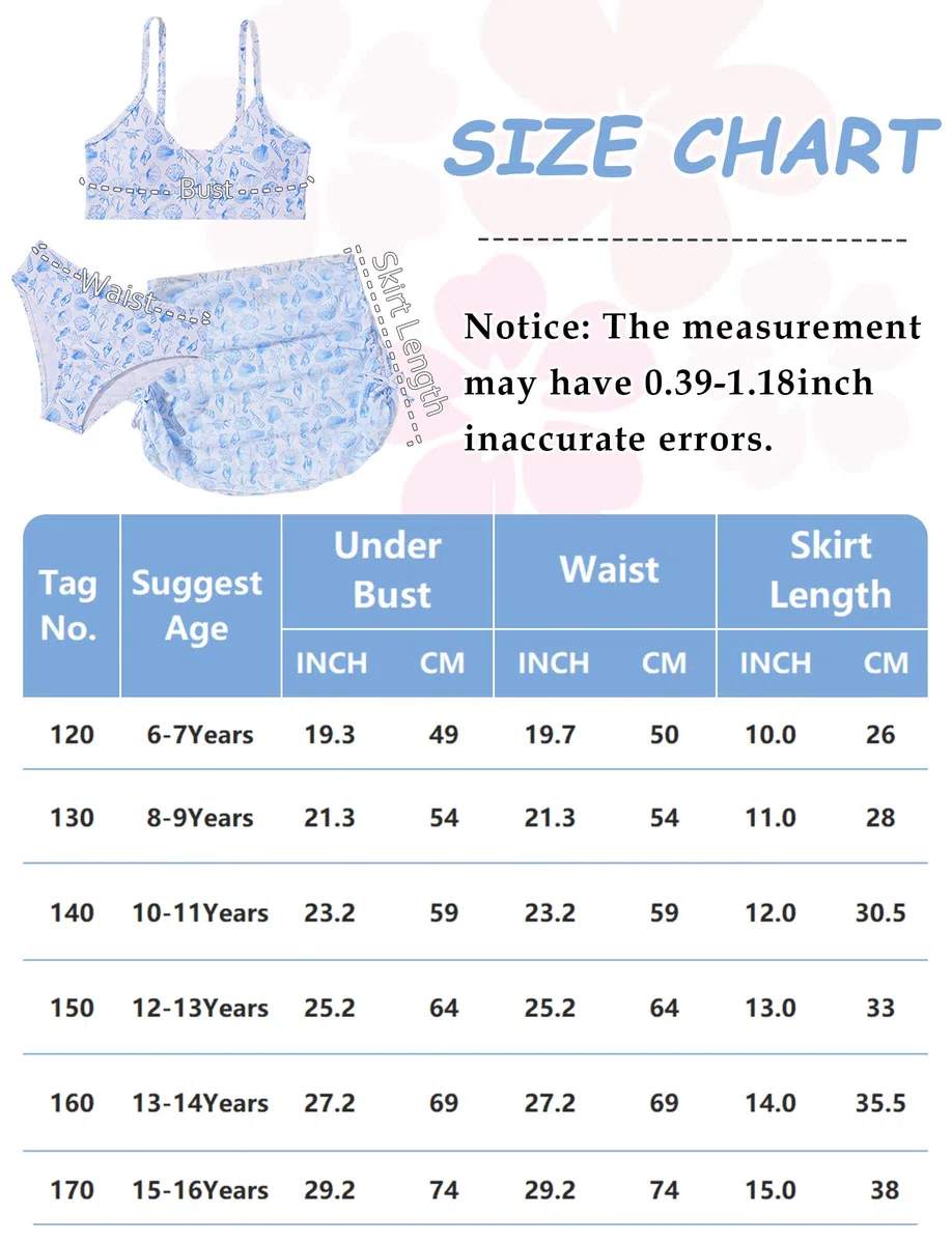 SEAUR Bikini Ragazze 3 Pezzi Costume da Bagno Mode Comodo Abbigliamento da Spiaggia Bambina Costume Tankini Estivo 6-16 Anni