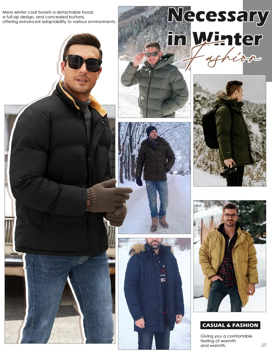 Yuson Girl Giacca Invernale Uomo Calda Giubbotto in Pile Media Lunghezza Parka con Cappuccio Staccabile Spesso Antivento Cappuccio Casual Capotti Idrorepellente Outdoor Uomo