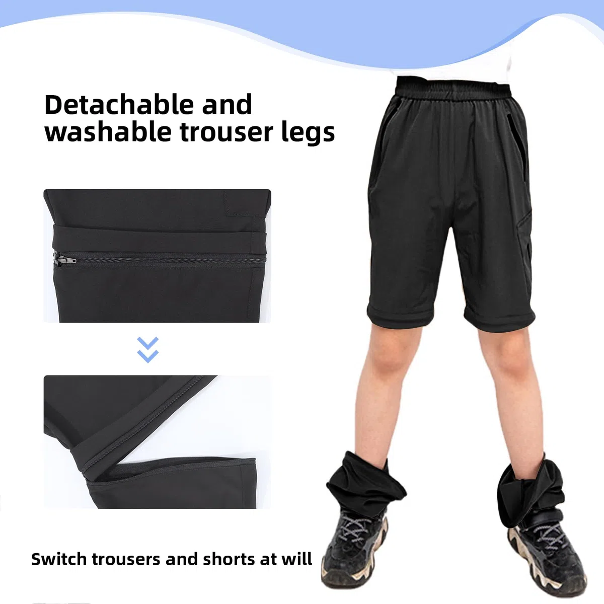 SUKUTU Pantaloni con Cerniera 2 in 1 per Ragazzi e Ragazze Pantaloni da Trekking ad Asciugatura Rapida per la Primavera e L'Estate Pantaloncini Leggeri per Le attività all'aperto