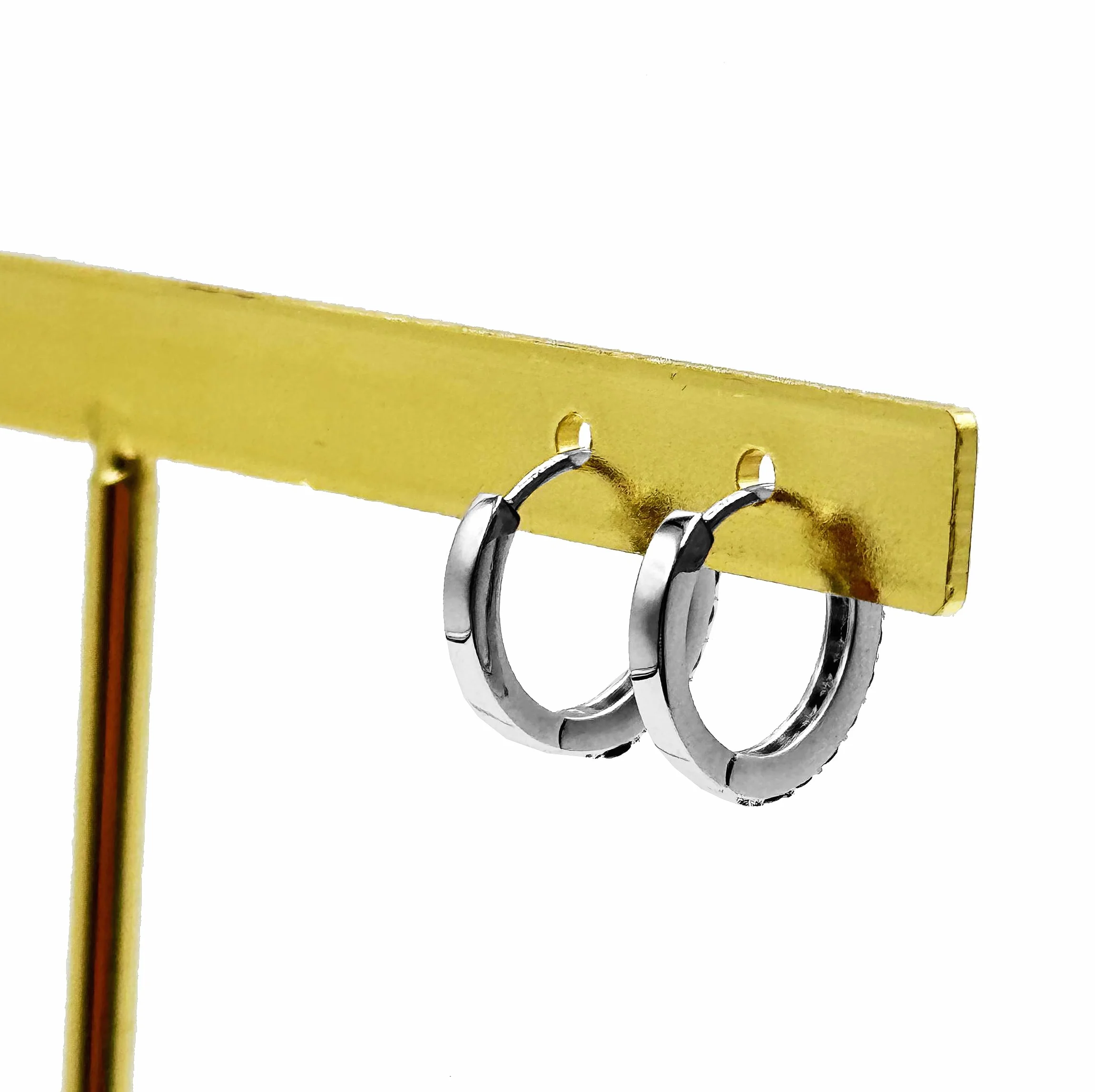 Coppia di Orecchini a Cerchio Nero cerchietti strass in argento 925 rodiato - Hoops Collection