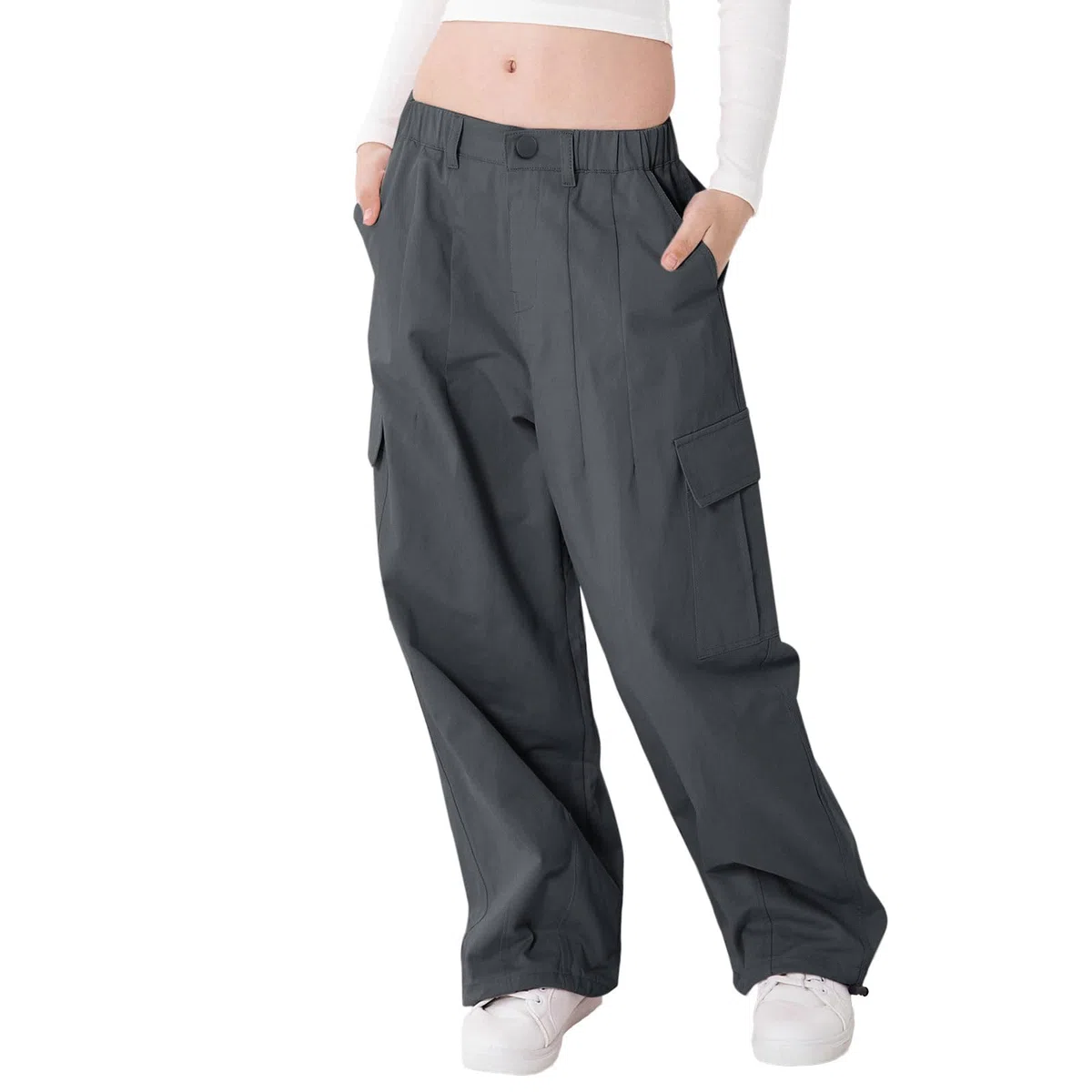 Rolanko Pantaloni Cargo da Ragazza, Pantaloni Larghi in Cotone con Vita Elasticizzata e Tasche Multiple per Bambini di 6-15 Anni