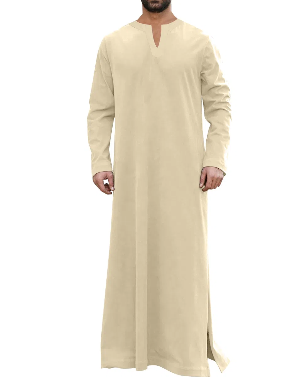 LVCBL Caftano da uomo a maniche lunghe, caftano, lungo, con tasche, universale, M-3XL