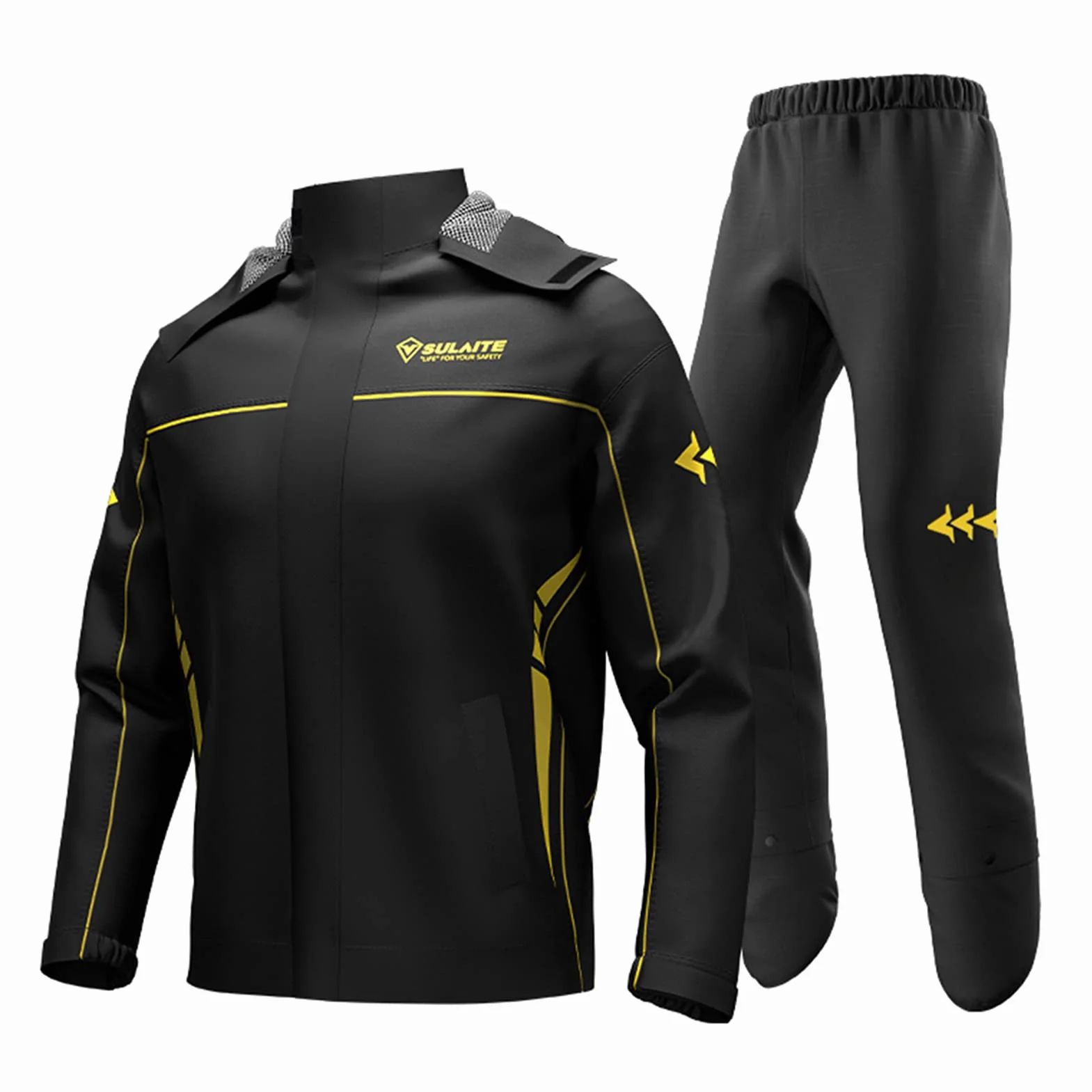 Giacca antipioggia, impermeabile e traspirante, per motociclisti, uomo e donna, abbigliamento da pioggia per ciclismo, giacca e pantaloni con tasca portaoggetti, giacca impermeabile, Nero