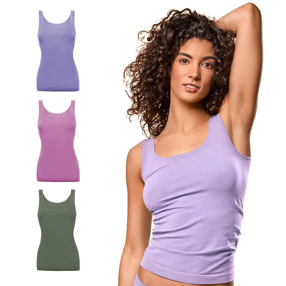 FOCENZA Set 3 Pezzi Canotta Donna Spalla Larga in Morbida Microfibra, Intimo Senza Cuciture in Vari Colori, Made in Italy