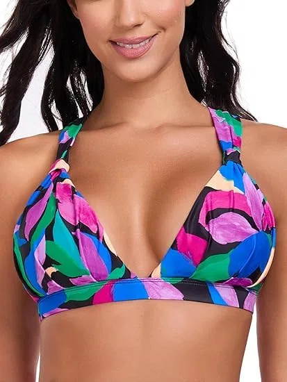 RELLECIGA Top Bikini Donna Triangolo Senza Ferretti Lacci Incrociati Coppe Arricciate