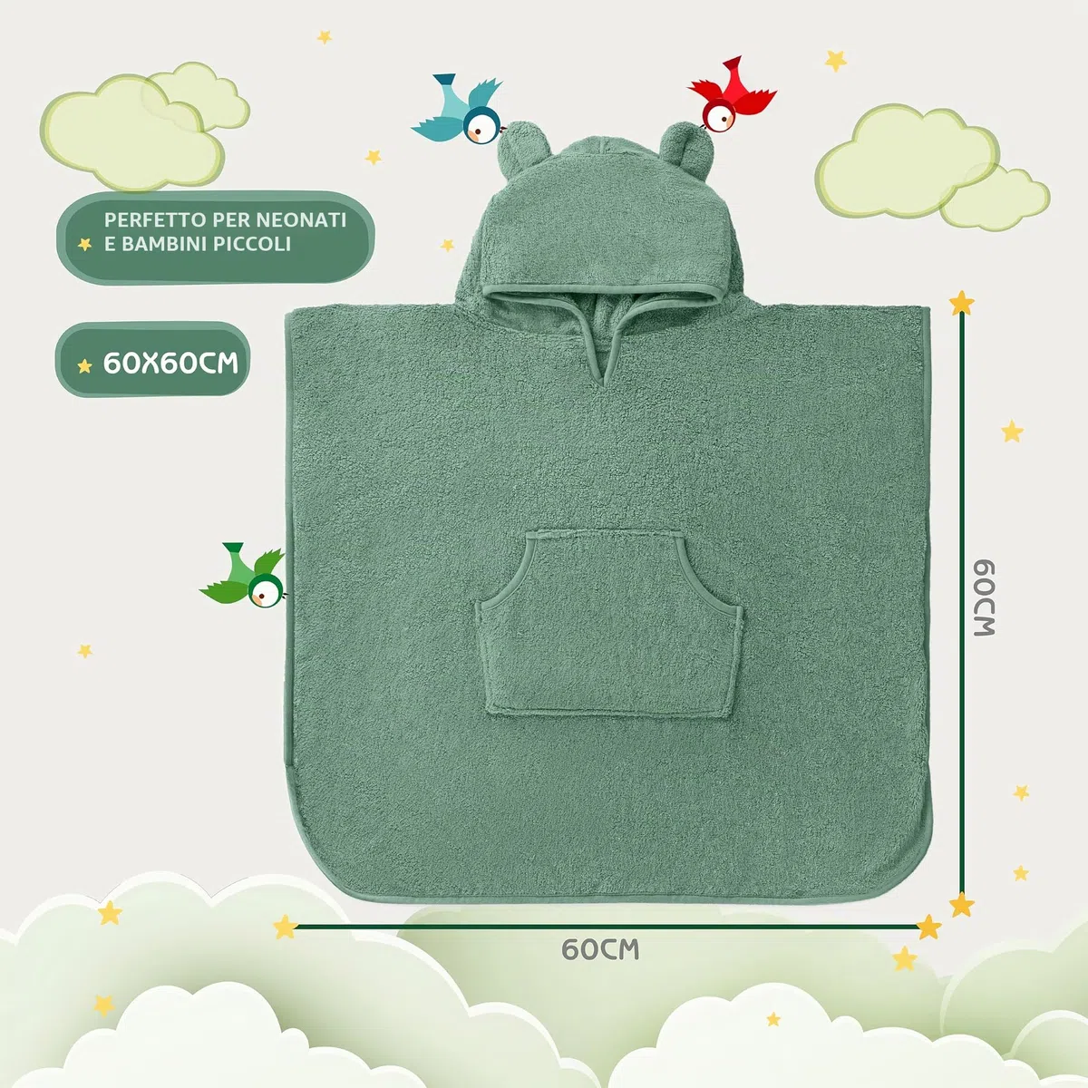 Fuchs&Panda® Poncho da Bagno per Bambini Extra Caldo e Morbido (100% Bambù) | Asciugamano Poncho Con Ottima Confezione Regalo (Rame-Verde)