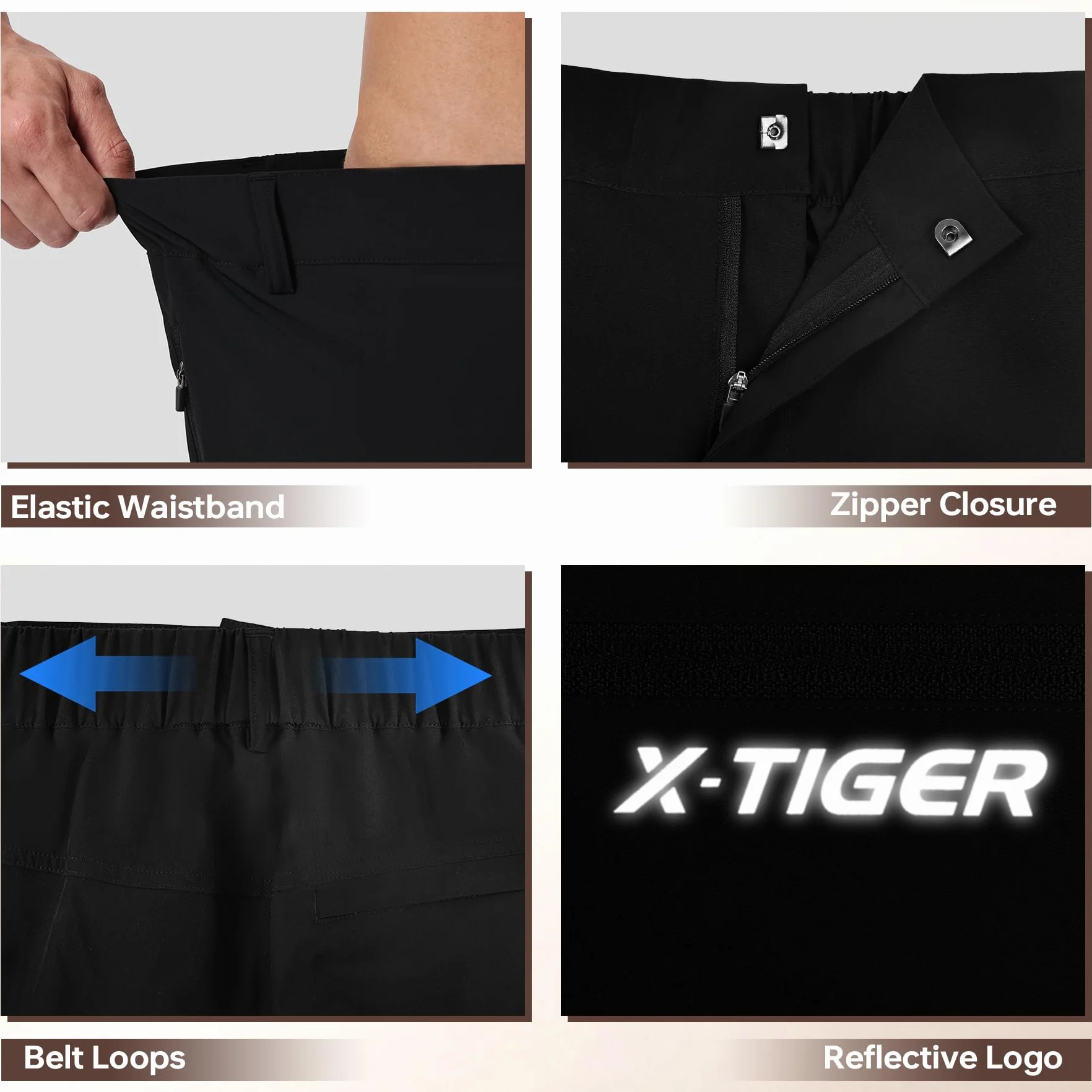 X-TIGER Pantaloncini Trekking Uomo Cargo Leggeri Traspiranti Asciugatura Rapida 5 Tasche con Cerniera Escursionismo Viaggi Outdoor