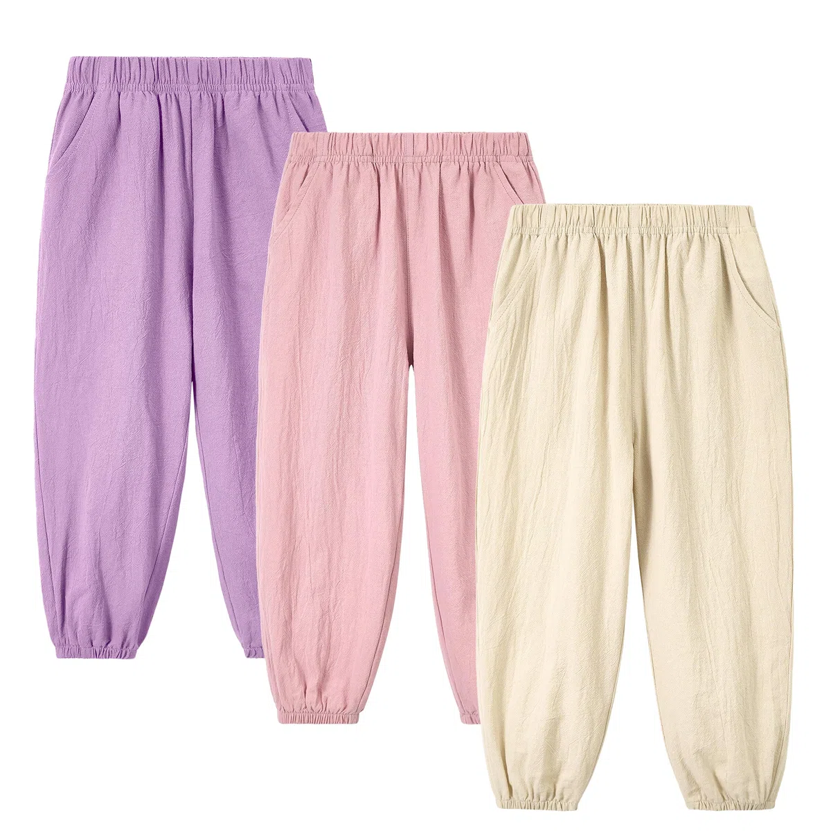 Miipat Bambina Ragazza Pantaloni 3pcs Bambino Ragazzo Casual Pantaloni Lunghi Bambini Estate Morbido Elastico Vita Unisex Pantaloni Harem