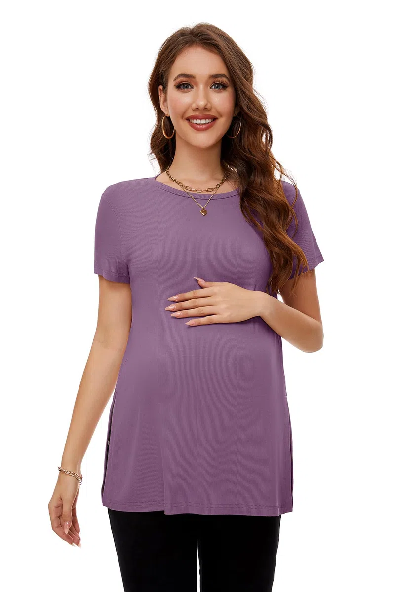 Smallshow Abbigliamento Premaman Donna Side Split Magliette e Top maternità,Misty Lilac,XL