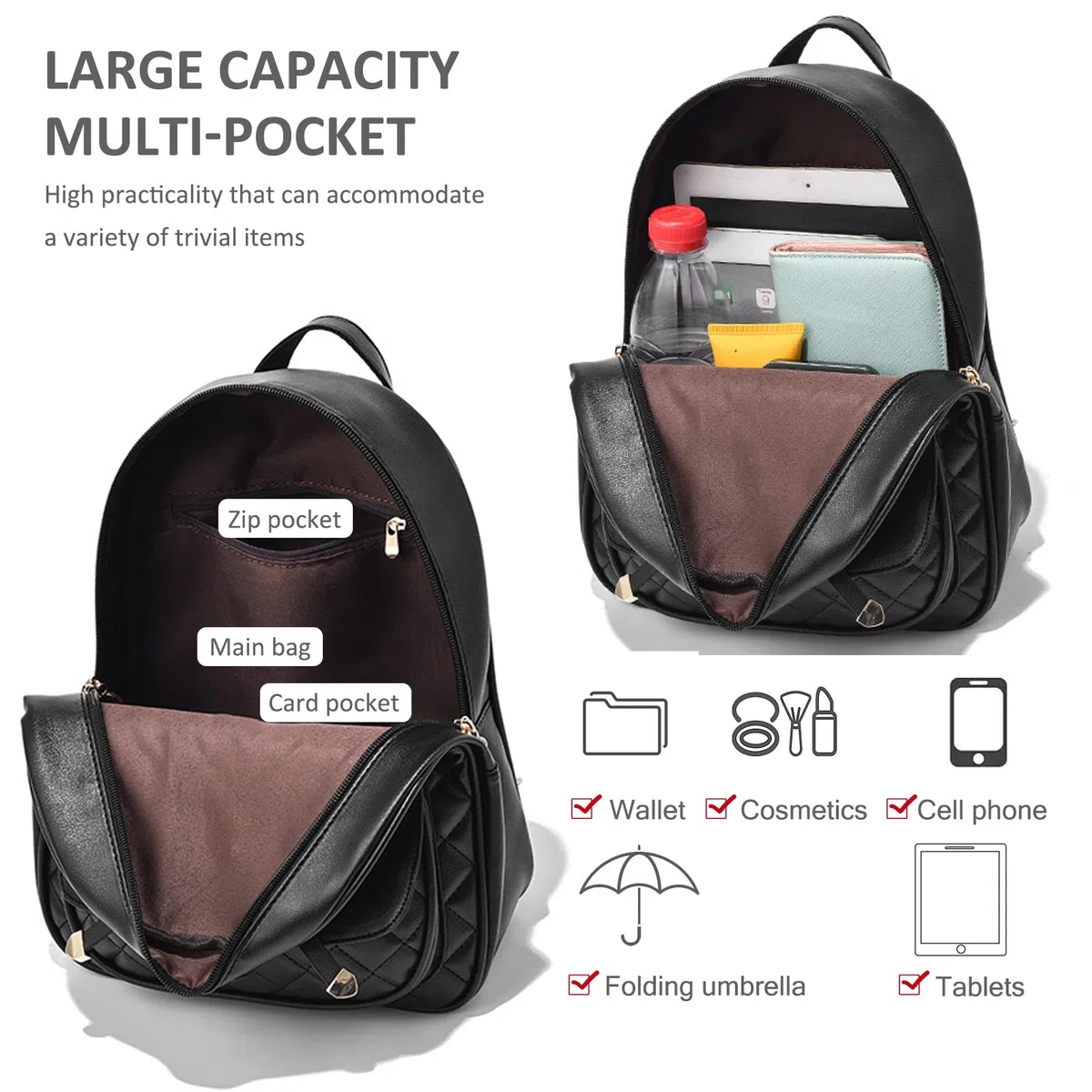 NICOLE & DORIS Zaino Donna Zaini in Pelle Piccoli Zaino e Portafoglio Donna Zainetto Mini Zainetti Ragazza Carino Daypack Zaino da Giorno 3 Pezzi