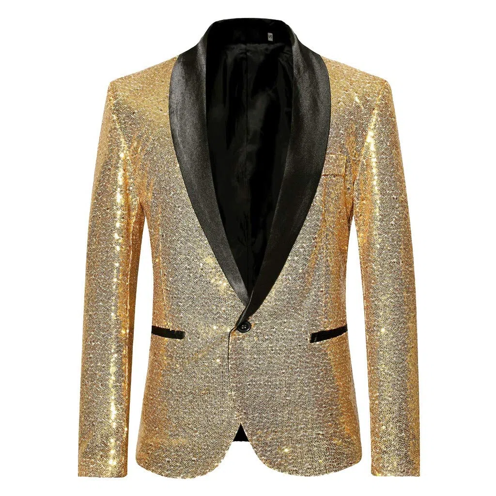 Giacca glitterata da uomo con paillette, blazer slim fit, abito da sposa dorato, festa di nozze, un bottone, giacca per smoking di Natale, Capodanno, con 2 colori