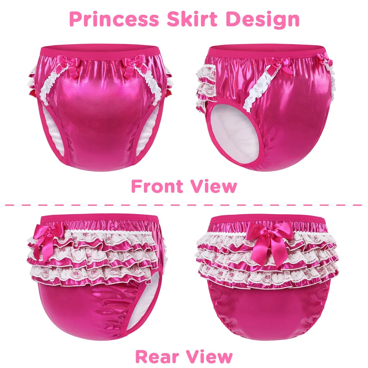 LittleForBig Biancheria intima morbida, comoda, lavabile, riutilizzabile, con fiocco in pizzo Pretty in magenta/nero/rosa glitterato, pantaloni da allenamento per adulti